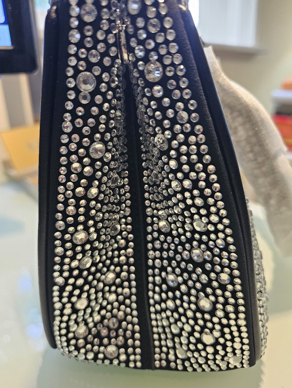 TOTE & CARRY NEW Embellished Black Crystal Tote Bag - Picture 3 of 8